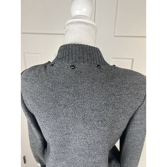 Vintage Toula Santana Knit Wool Zip Up Sweater Marled Black Leather Women's Sz 4 - Picture 9 of 12